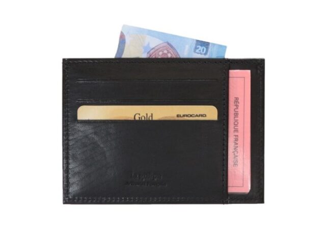 La Guêpe - Petite Maroquinerie - Porte-cartes ouvert "Luxe" tout cuir noir 6 Cartes - PM-013-01
