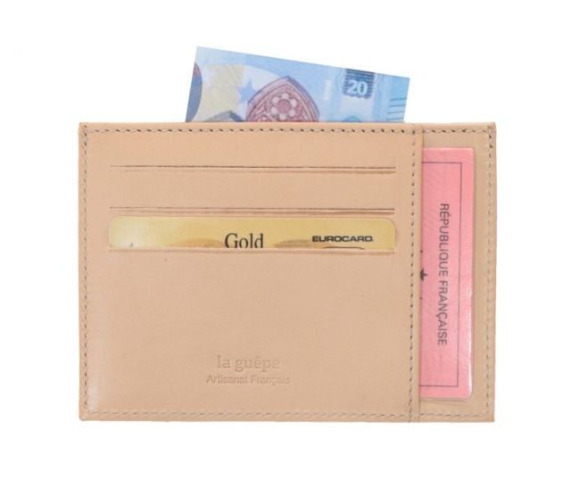 La Guêpe - Petite Maroquinerie - Porte-cartes ouvert "Luxe" tout cuir rosa 6 Cartes - PM-013-01