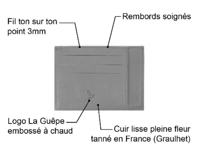 La Guêpe - Petite Maroquinerie - Porte-cartes ouvert "Luxe" tout cuir rosa 6 Cartes - PM-013-01