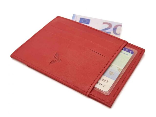 La Guêpe - Petite Maroquinerie - Porte-cartes ouvert "Luxe" tout cuir rouge 6 Cartes - PM-013-01