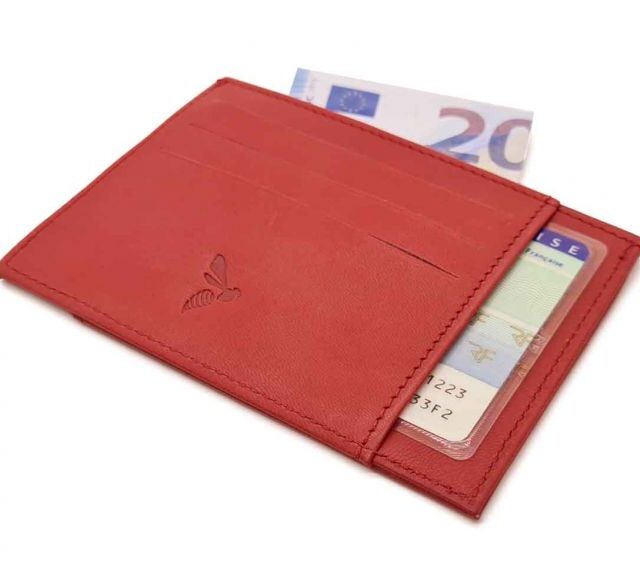La Guêpe - Petite Maroquinerie - Porte-cartes ouvert "Luxe" tout cuir rouge 6 Cartes - PM-013-01