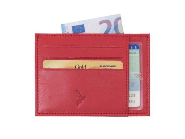 La Guêpe - Petite Maroquinerie - Porte-cartes ouvert "Luxe" tout cuir rouge 6 Cartes - PM-013-01