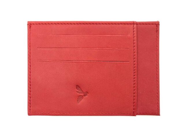 La Guêpe - Petite Maroquinerie - Porte-cartes ouvert "Luxe" tout cuir rouge 6 Cartes - PM-013-01