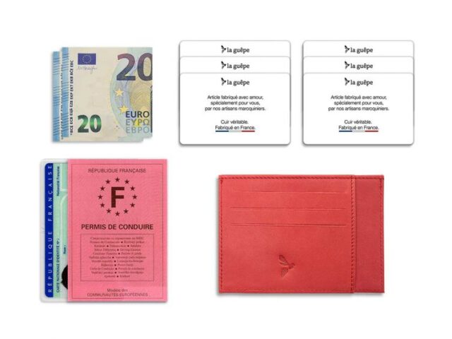 La Guêpe - Petite Maroquinerie - Porte-cartes ouvert "Luxe" tout cuir rouge 6 Cartes - PM-013-01