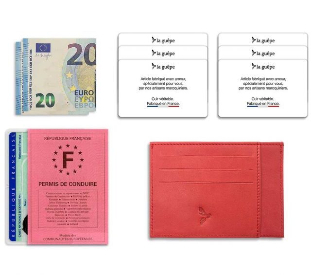 La Guêpe - Petite Maroquinerie - Porte-cartes ouvert "Luxe" tout cuir rouge 6 Cartes - PM-013-01