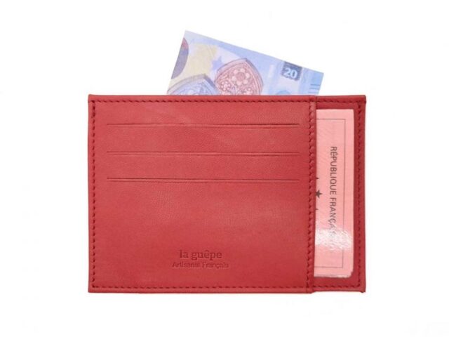La Guêpe - Petite Maroquinerie - Porte-cartes ouvert "Luxe" tout cuir rouge 6 Cartes - PM-013-01