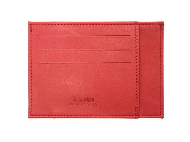 La Guêpe - Petite Maroquinerie - Porte-cartes ouvert "Luxe" tout cuir rouge 6 Cartes - PM-013-01
