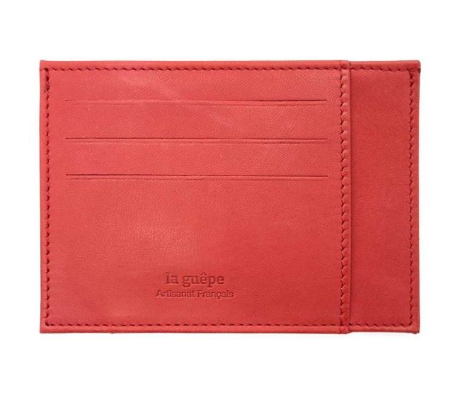 La Guêpe - Petite Maroquinerie - Porte-cartes ouvert "Luxe" tout cuir rouge 6 Cartes - PM-013-01