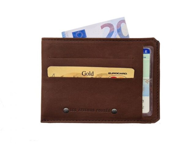 La Guêpe - Petite Maroquinerie - Porte cartes + porte monnaie en cuir cognac - 944