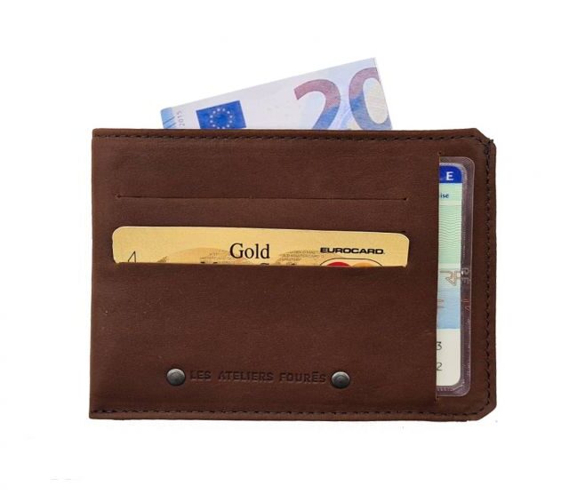 La Guêpe - Petite Maroquinerie - Porte cartes + porte monnaie en cuir cognac - 944