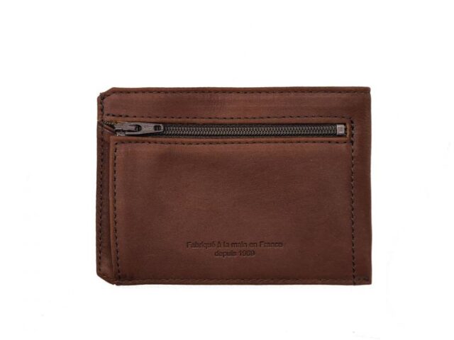 La Guêpe - Petite Maroquinerie - Porte cartes + porte monnaie en cuir cognac - 944