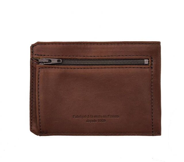 La Guêpe - Petite Maroquinerie - Porte cartes + porte monnaie en cuir cognac - 944