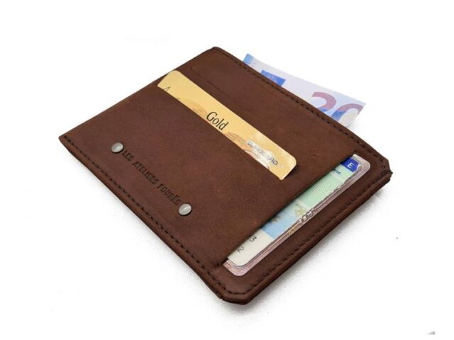 La Guêpe - Petite Maroquinerie - Porte cartes + porte monnaie en cuir cognac - 944