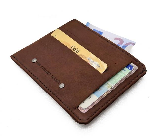 La Guêpe - Petite Maroquinerie - Porte cartes + porte monnaie en cuir cognac - 944