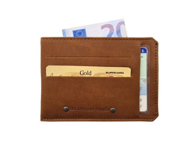 La Guêpe - Petite Maroquinerie - Porte cartes + porte monnaie en cuir fauve - 944