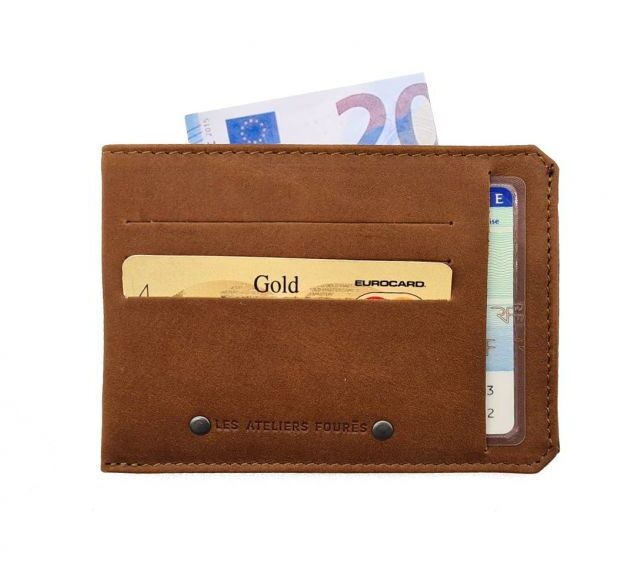 La Guêpe - Petite Maroquinerie - Porte cartes + porte monnaie en cuir fauve - 944