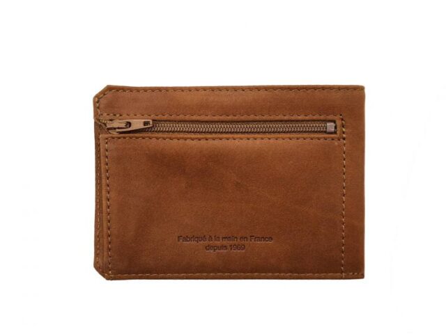 La Guêpe - Petite Maroquinerie - Porte cartes + porte monnaie en cuir fauve - 944