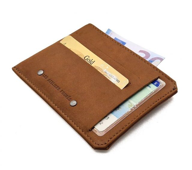 La Guêpe - Petite Maroquinerie - Porte cartes + porte monnaie en cuir fauve - 944