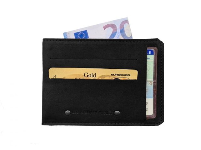 La Guêpe - Petite Maroquinerie - Porte cartes + porte monnaie en cuir noir - 944