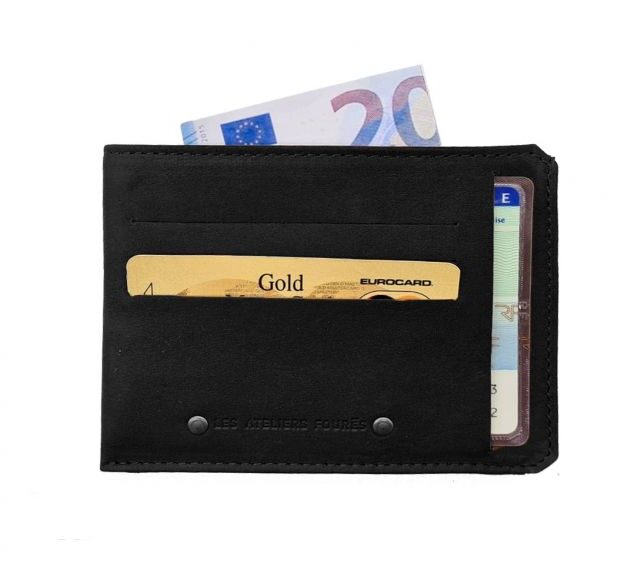 La Guêpe - Petite Maroquinerie - Porte cartes + porte monnaie en cuir noir - 944