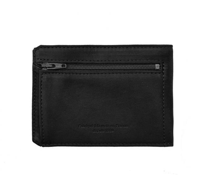 La Guêpe - Petite Maroquinerie - Porte cartes + porte monnaie en cuir noir - 944