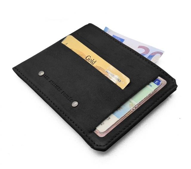 La Guêpe - Petite Maroquinerie - Porte cartes + porte monnaie en cuir noir - 944