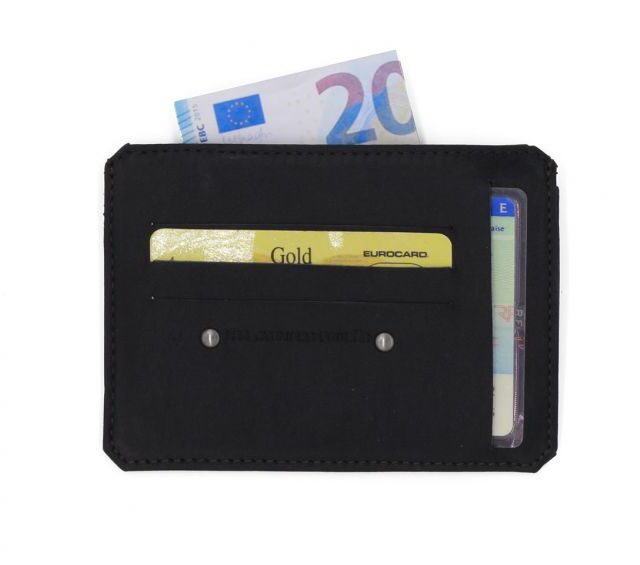 La Guêpe - Petite Maroquinerie - Porte cartes + porte monnaie en cuir noir - 944