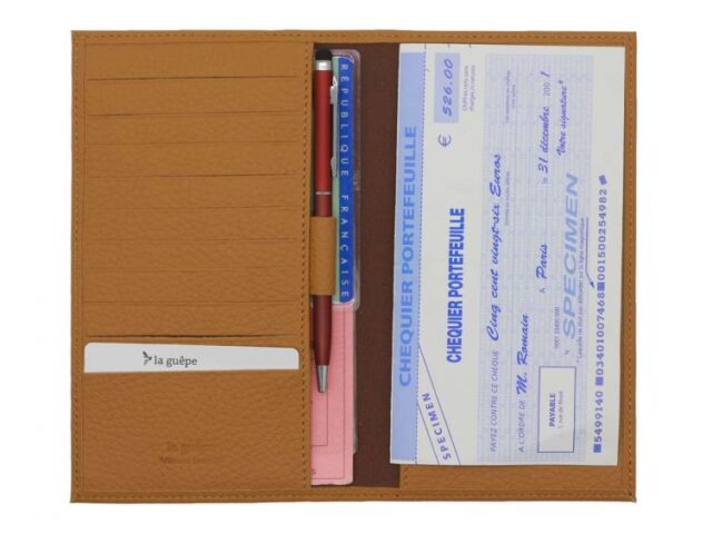 La Guêpe - Petite Maroquinerie - Porte chéquier en cuir grainé beige