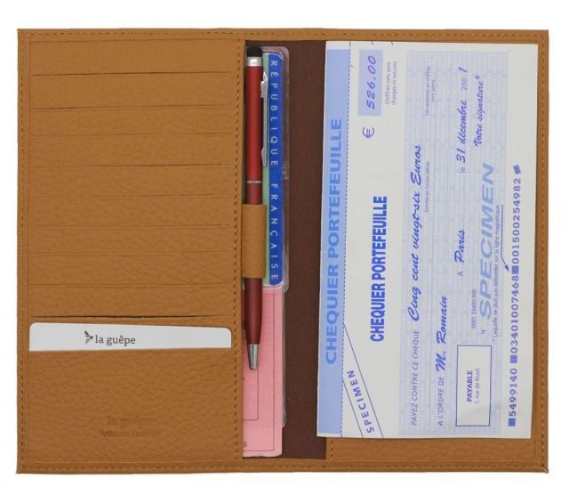 La Guêpe - Petite Maroquinerie - Porte chéquier en cuir grainé beige