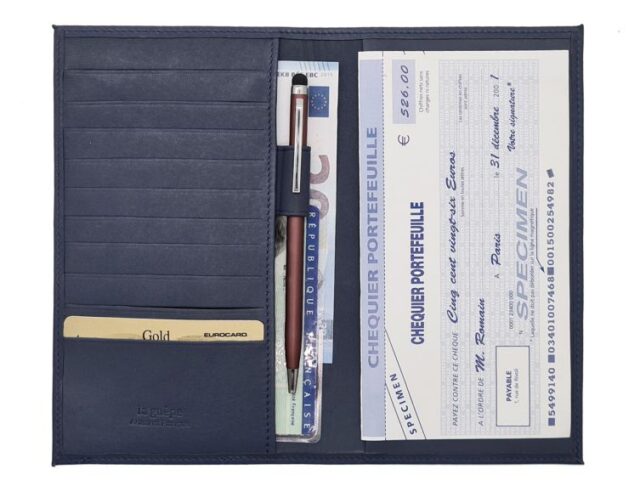 La Guêpe - Petite Maroquinerie - Porte chéquier "Luxe" tout cuir bleu