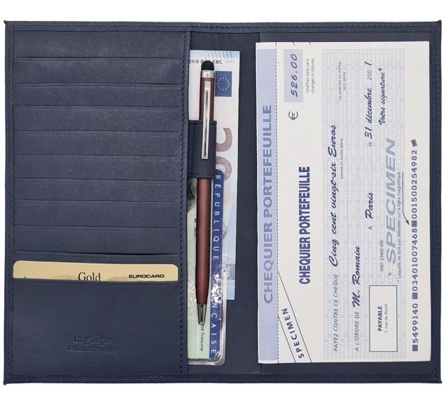 La Guêpe - Petite Maroquinerie - Porte chéquier "Luxe" tout cuir bleu