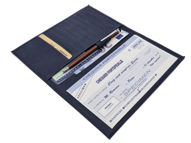 La Guêpe - Petite Maroquinerie - Porte chéquier "Luxe" tout cuir bleu