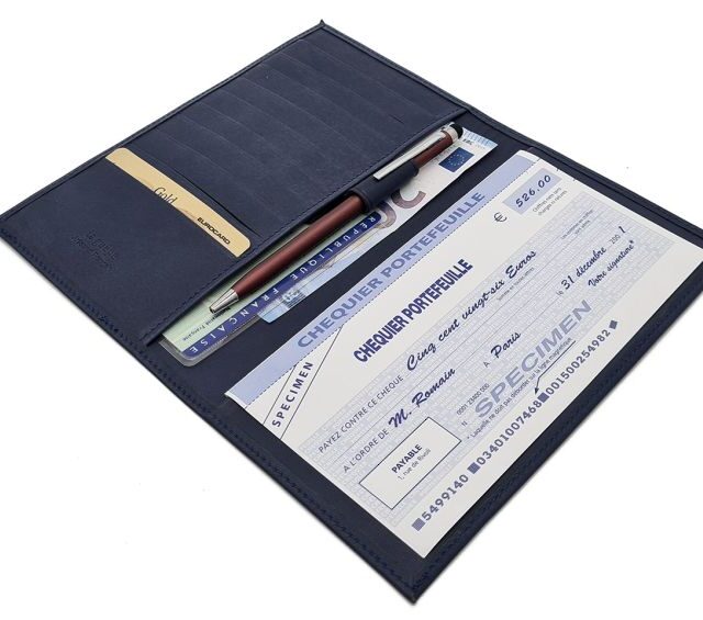 La Guêpe - Petite Maroquinerie - Porte chéquier "Luxe" tout cuir bleu