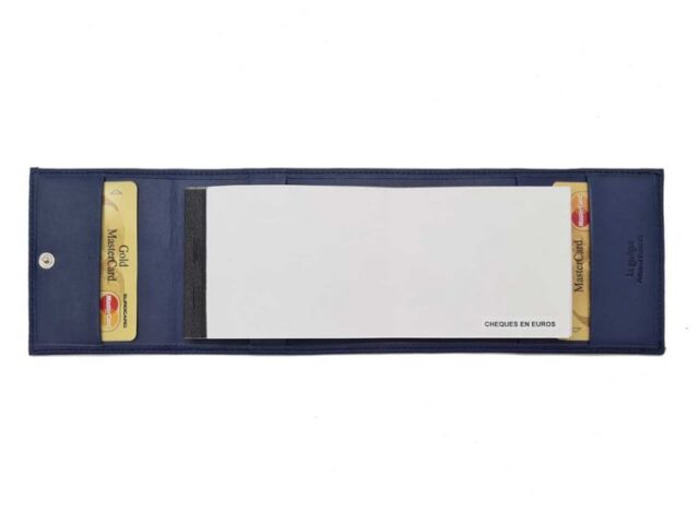 La Guêpe - Petite Maroquinerie - Porte chéquier "Luxe" tout cuir bleu - talon latéral - PM-030-01