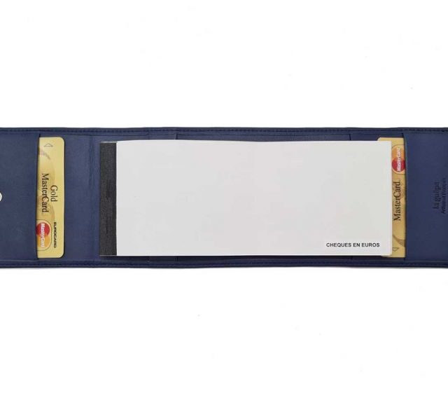 La Guêpe - Petite Maroquinerie - Porte chéquier "Luxe" tout cuir bleu - talon latéral - PM-030-01
