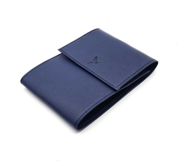 La Guêpe - Petite Maroquinerie - Porte chéquier "Luxe" tout cuir bleu - talon latéral - PM-030-01