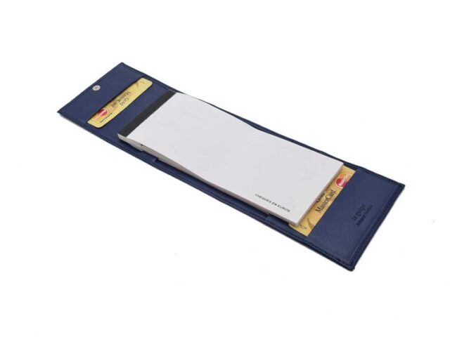 La Guêpe - Petite Maroquinerie - Porte chéquier "Luxe" tout cuir bleu - talon latéral - PM-030-01