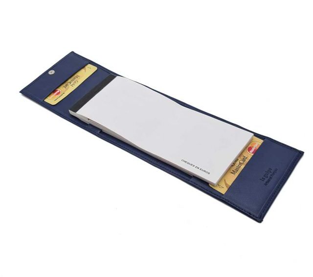 La Guêpe - Petite Maroquinerie - Porte chéquier "Luxe" tout cuir bleu - talon latéral - PM-030-01