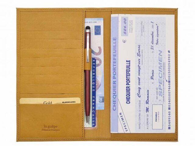La Guêpe - Petite Maroquinerie - Porte chéquier "Luxe" tout cuir Gold