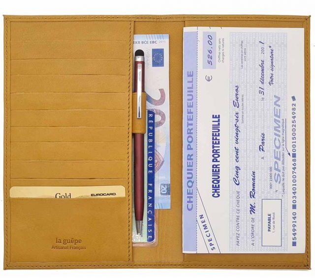 La Guêpe - Petite Maroquinerie - Porte chéquier "Luxe" tout cuir Gold