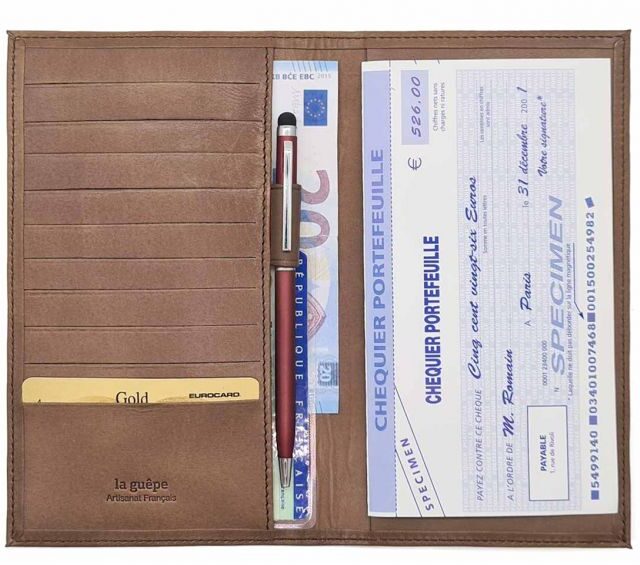 La Guêpe - Petite Maroquinerie - Porte chéquier "Luxe" tout cuir marron
