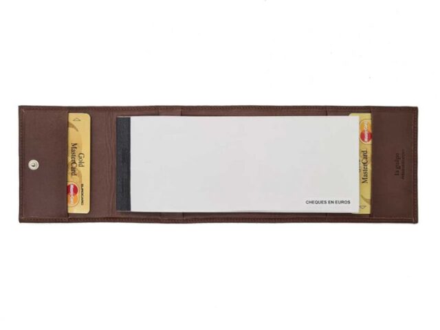 La Guêpe - Petite Maroquinerie - Porte chéquier "Luxe" tout cuir marron - talon latéral - PM-030-01