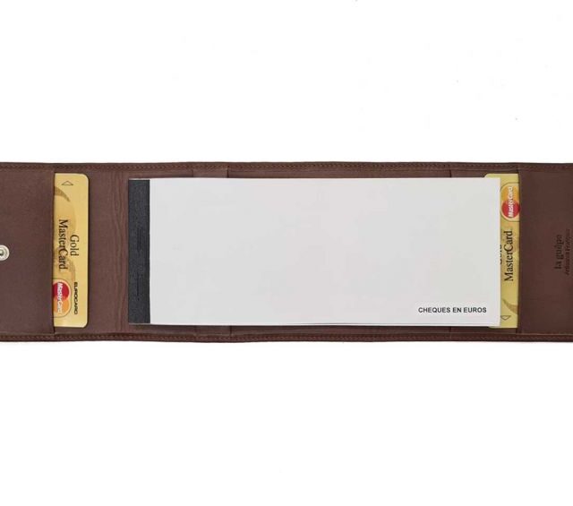 La Guêpe - Petite Maroquinerie - Porte chéquier "Luxe" tout cuir marron - talon latéral - PM-030-01