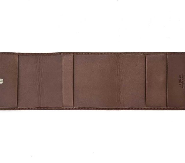 La Guêpe - Petite Maroquinerie - Porte chéquier "Luxe" tout cuir marron - talon latéral - PM-030-01