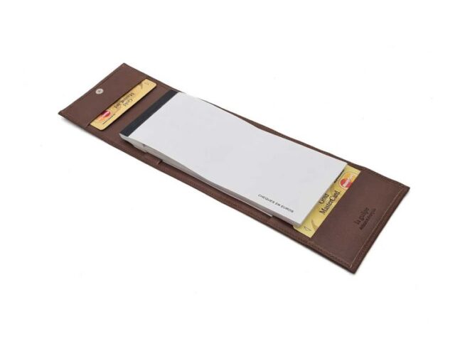 La Guêpe - Petite Maroquinerie - Porte chéquier "Luxe" tout cuir marron - talon latéral - PM-030-01