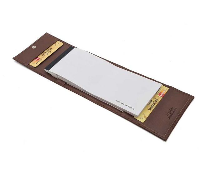 La Guêpe - Petite Maroquinerie - Porte chéquier "Luxe" tout cuir marron - talon latéral - PM-030-01