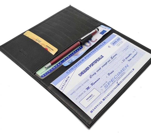 La Guêpe - Petite Maroquinerie - Porte chéquier "Luxe" tout cuir noir