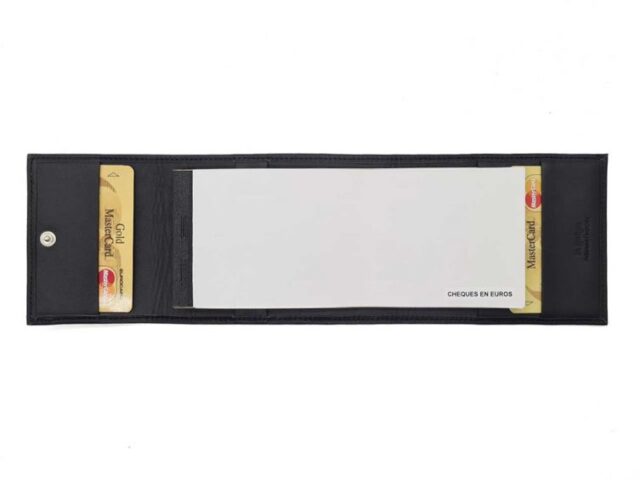 La Guêpe - Petite Maroquinerie - Porte chéquier "Luxe" tout cuir noir - talon latéral - PM-030-01