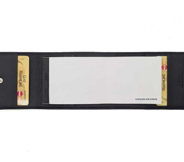 La Guêpe - Petite Maroquinerie - Porte chéquier "Luxe" tout cuir noir - talon latéral - PM-030-01