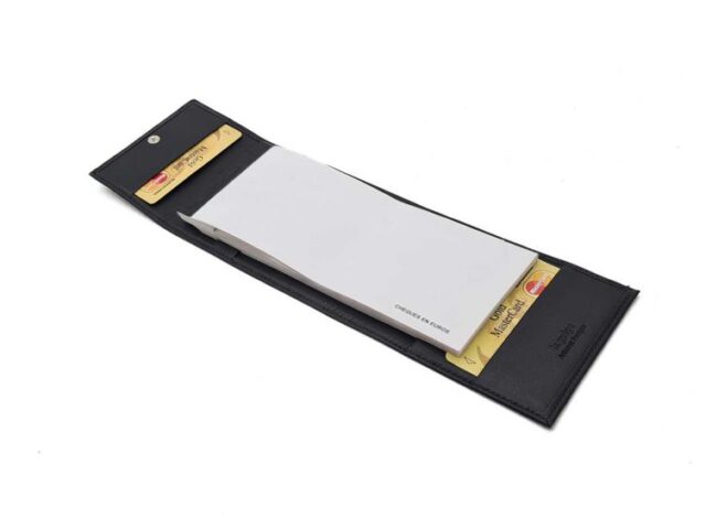 La Guêpe - Petite Maroquinerie - Porte chéquier "Luxe" tout cuir noir - talon latéral - PM-030-01